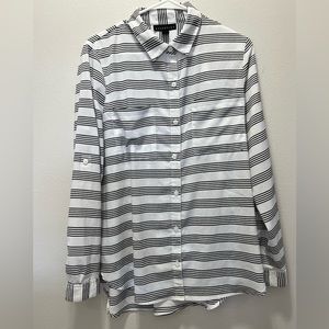 ATTENTION black, and white striped button up blouse.